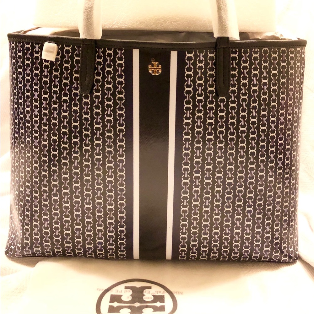 Tory Burch Black Gemini Link Stripe Tote
